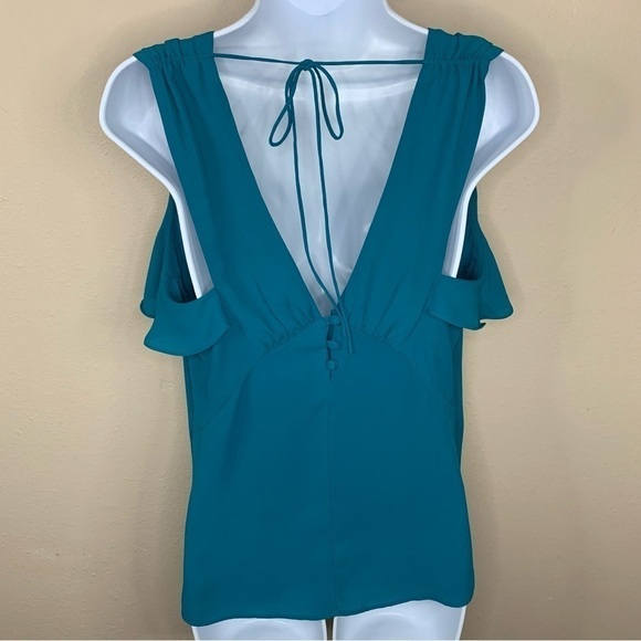 Express Teal Blue Ruffle Blouse V Neck Flowy Sleeveless Small Womens Top - Picture 6 of 7